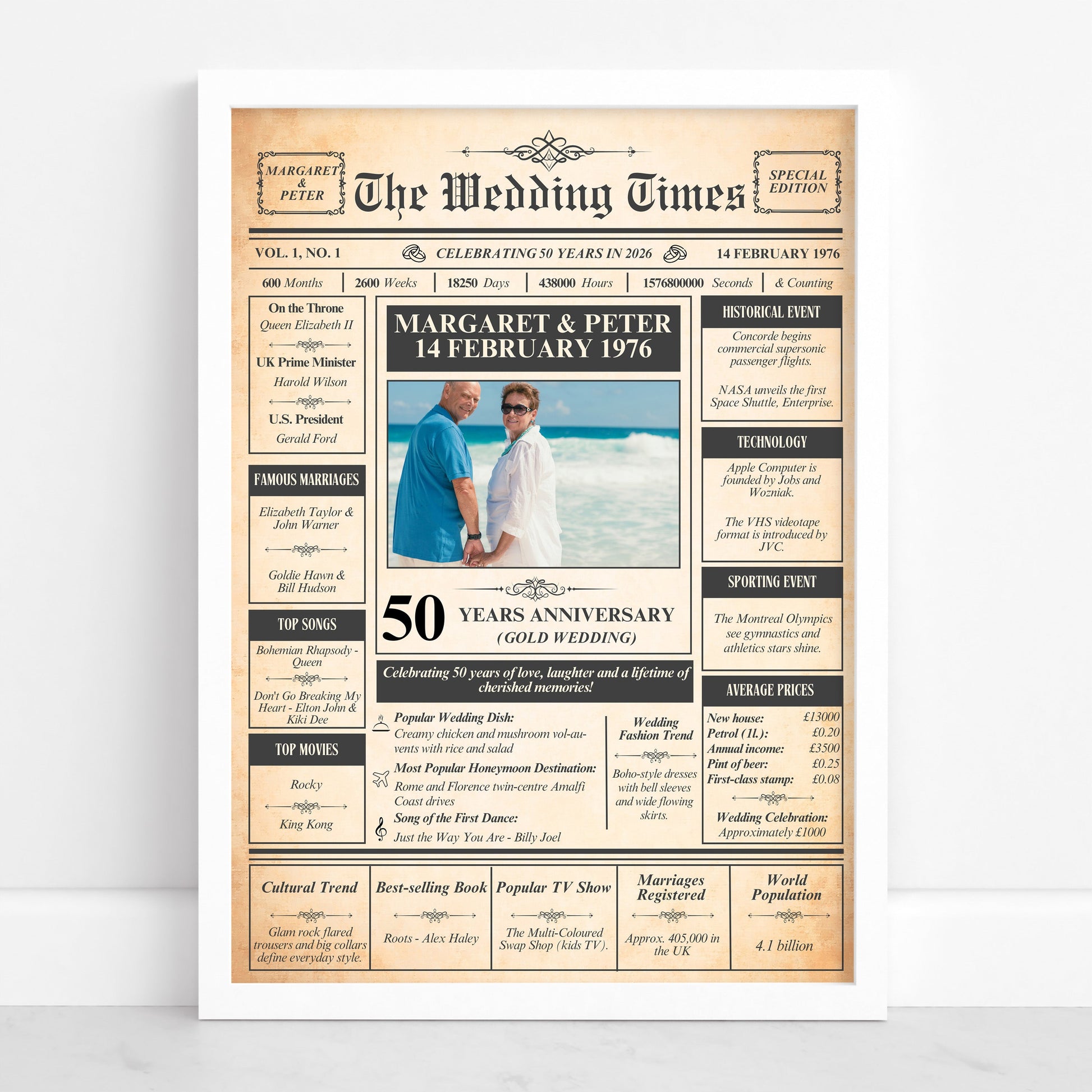 The image is a wedding invitation or announcement for the Wedding Times magazine, featuring a recipient celebrating their 50th wedding anniversary.