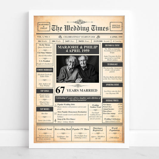 The image is a wedding invitation or announcement featuring a recipient celebrating their 67th anniversary. The text is in a vintage style, and the recipient is identified as Marjorie & Philip.